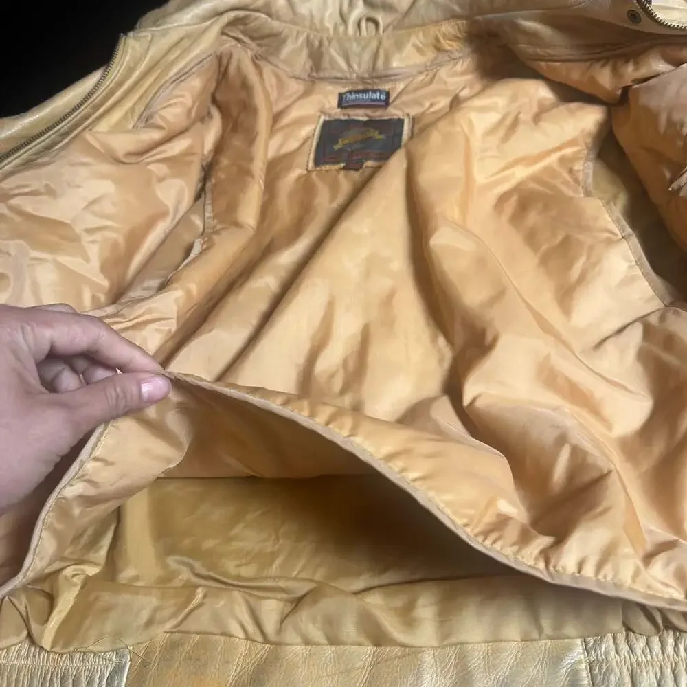 Adventure Bound by Wilsons Vintage Tan Leather Thinsulate Bomber Jacket Size L - Picture 4 of 12